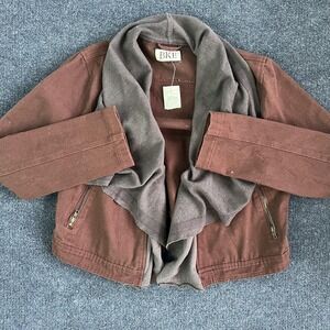 BKE Jacket Womens XL Brown Fly Away Light Weight Open Front Canvas Drape Collar